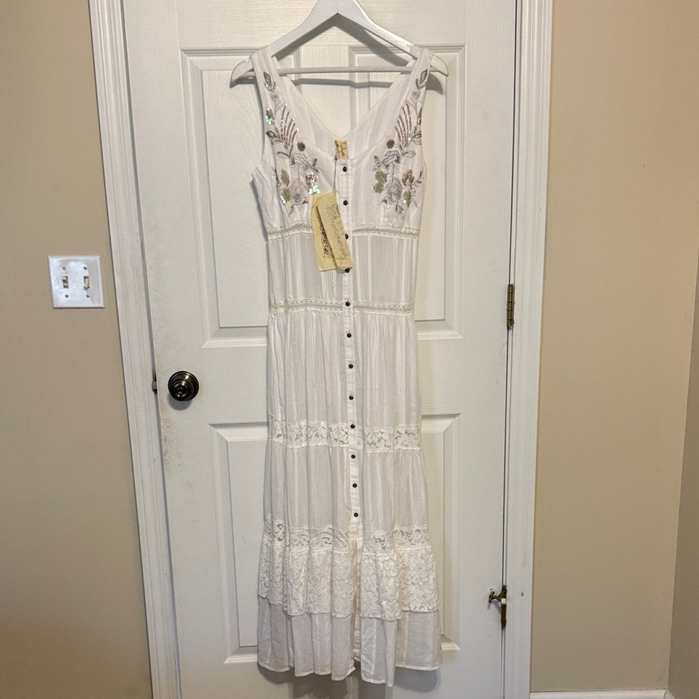 Aratta White Maxi Dress with Floral Embroidery